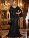 Mesh Mermaid V Neck Maxi Plus Size Dresses Sequin Embroidery