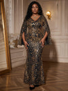 Mesh Mermaid V Neck Maxi Plus Size Dresses Sequin Embroidery