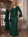 Mesh Mermaid V Neck Maxi Plus Size Dresses Sequin Embroidery