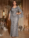 Mesh Mermaid V Neck Maxi Plus Size Dresses Sequin Embroidery