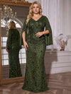 Mesh Mermaid V Neck Maxi Plus Size Dresses Sequin Embroidery