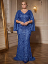 Mesh Mermaid V Neck Maxi Plus Size Dresses Sequin Embroidery