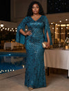 Mesh Mermaid V Neck Maxi Plus Size Dresses Sequin Embroidery