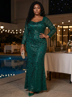 Mesh Mermaid Square Neck Maxi Plus Size Dresses Sequin Embroidery