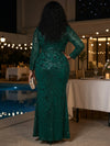 Mesh Mermaid Square Neck Maxi Plus Size Dresses Sequin Embroidery