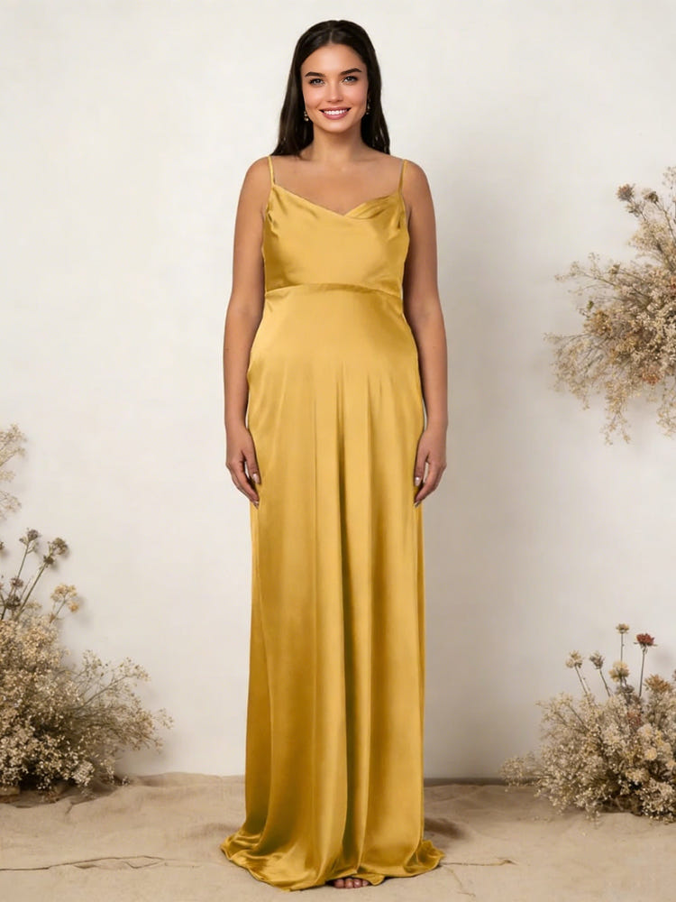 Satin Spaghetti Straps A Line Formal Dresses