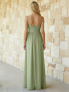 Spaghetti Straps Chiffon V Neck Formal Dresses with Pleats