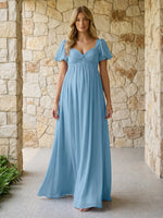 Off the Shoulder Chiffon Ruffles Formal Dresses with Slit