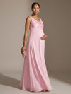 A Line Long Cowl Neck Satin Sleeveless Formal Dresses