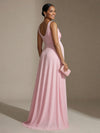A Line Long Cowl Neck Satin Sleeveless Formal Dresses