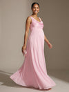 A Line Long Cowl Neck Satin Sleeveless Formal Dresses