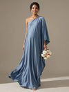 A Line Satin One Shoulder Formal Dresses with Slit