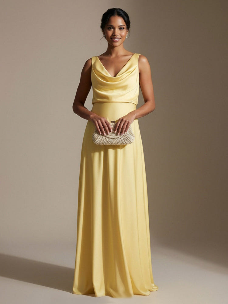 V Neck Corset A Line Satin Sleeveless Formal Dresses
