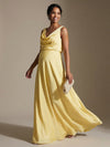 V Neck Corset A Line Satin Sleeveless Formal Dresses