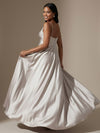 Spaghetti Straps V Neck A Line Satin Formal Dresses