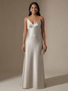 Spaghetti Straps V Neck A Line Satin Formal Dresses