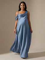 Ruched Satin A Line Cowl Neck Formal Dresses