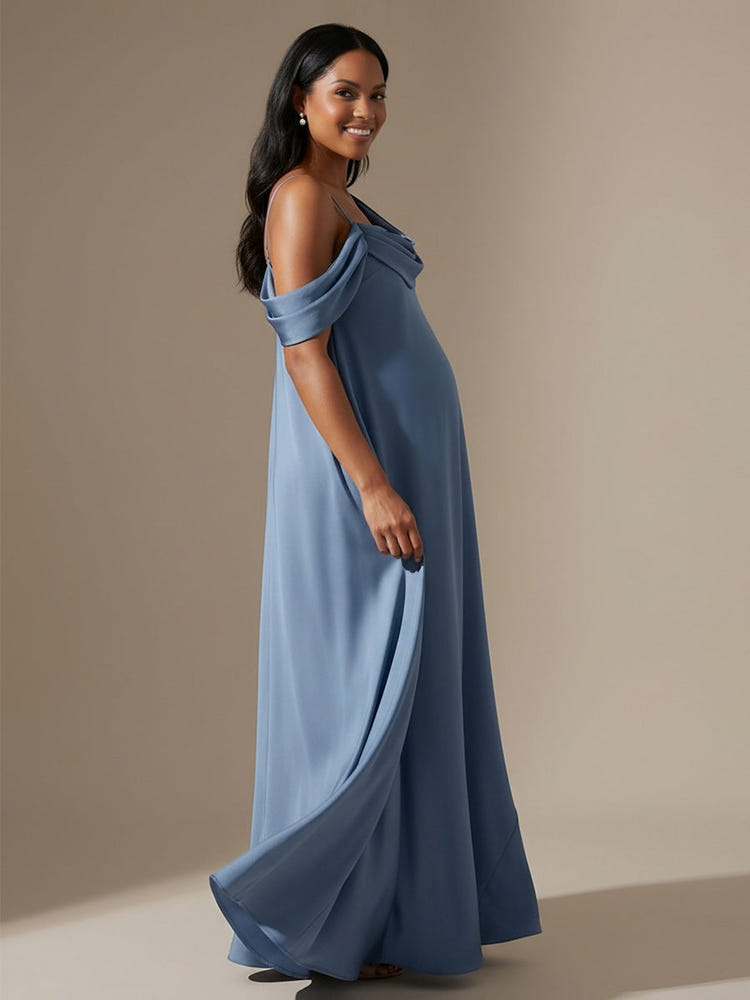 Ruched Satin A Line Cowl Neck Formal Dresses