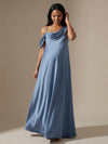 Ruched Satin A Line Cowl Neck Formal Dresses