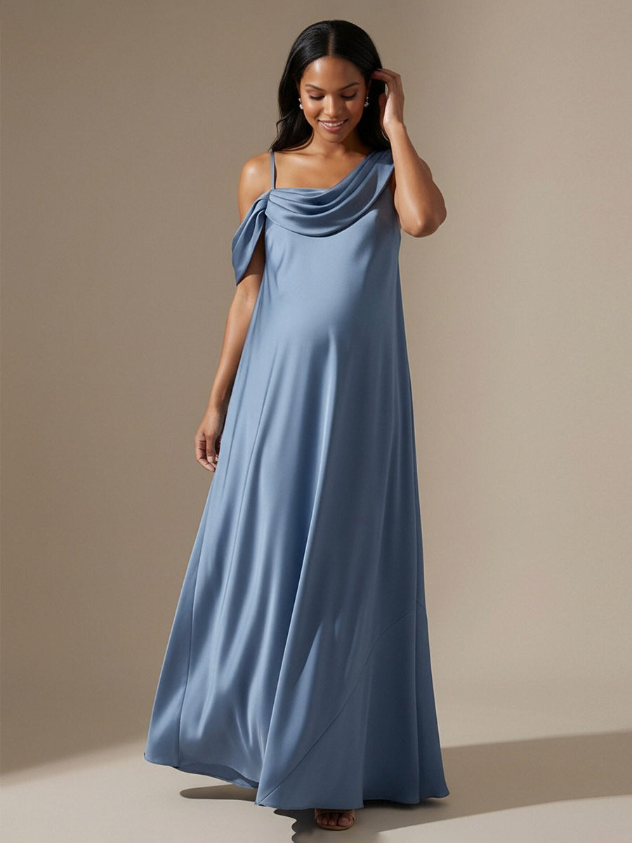 Ruched Satin A Line Cowl Neck Formal Dresses
