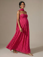 Jacquard A Line Spaghetti Straps Square Neck Formal Dresses with Scarf