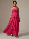 Jacquard A Line Spaghetti Straps Square Neck Formal Dresses with Scarf
