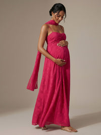 Jacquard A Line Spaghetti Straps Square Neck Formal Dresses with Scarf