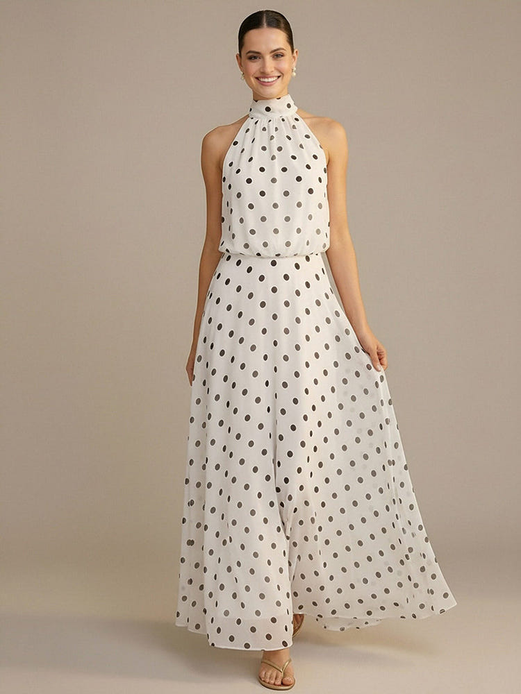 Chiffon A Line Halter Polka Dot Formal Dresses
