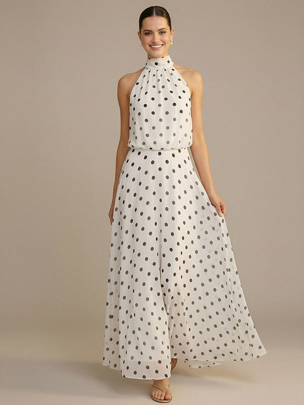 Chiffon A Line Halter Polka Dot Formal Dresses