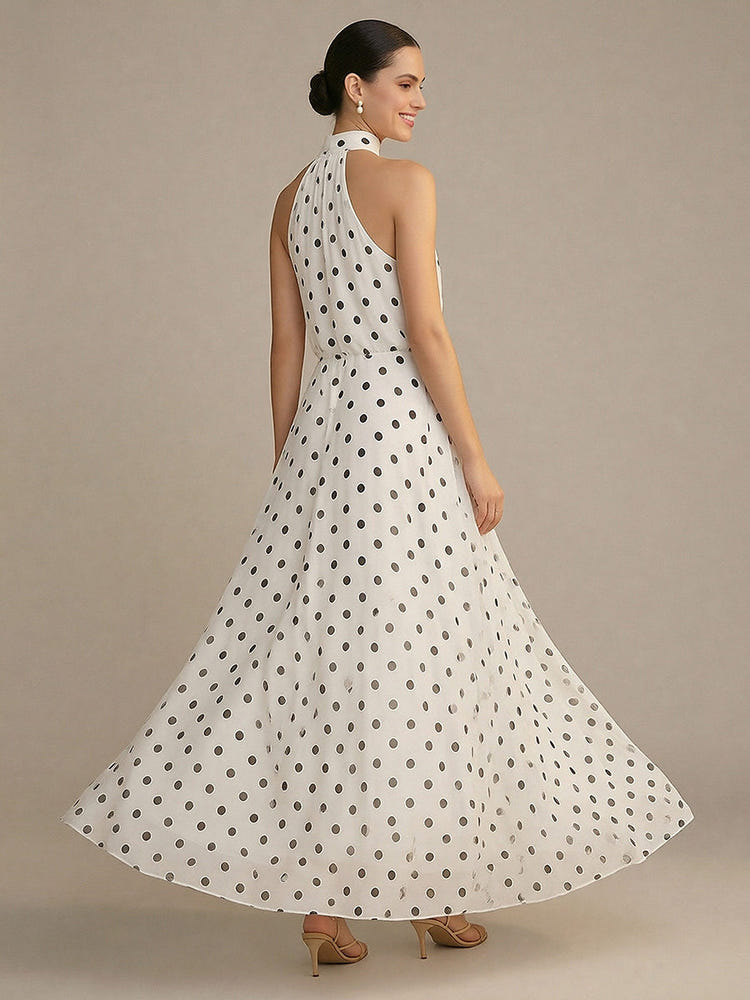 Chiffon A Line Halter Polka Dot Formal Dresses
