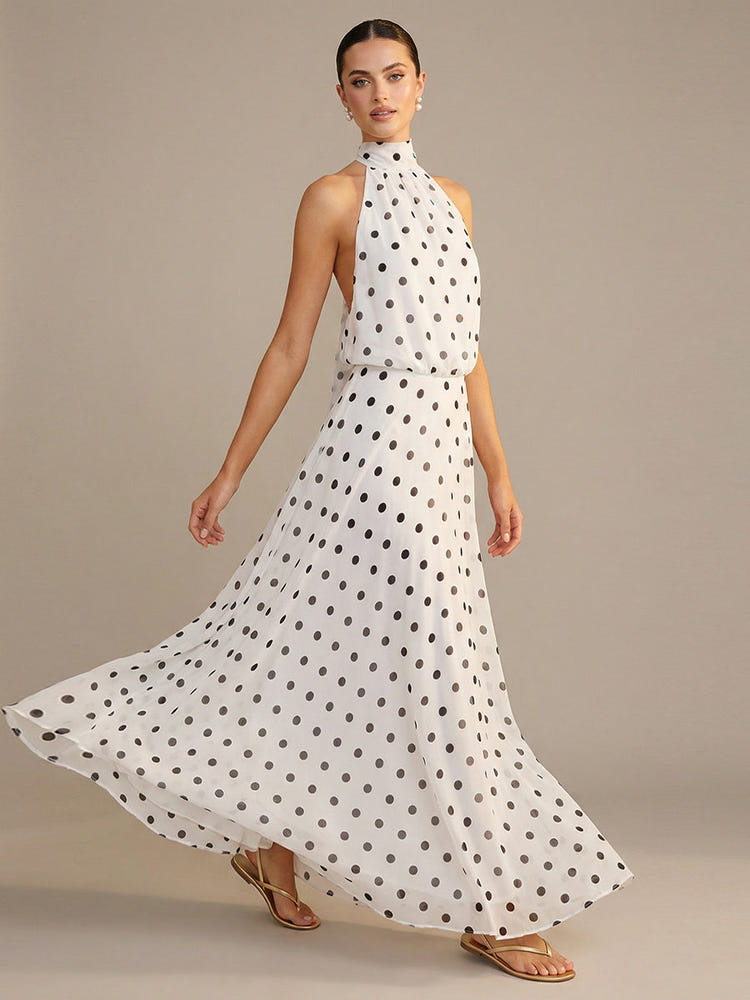 Chiffon A Line Halter Polka Dot Formal Dresses