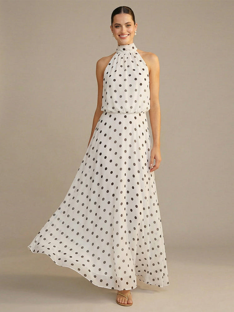 Chiffon A Line Halter Polka Dot Formal Dresses