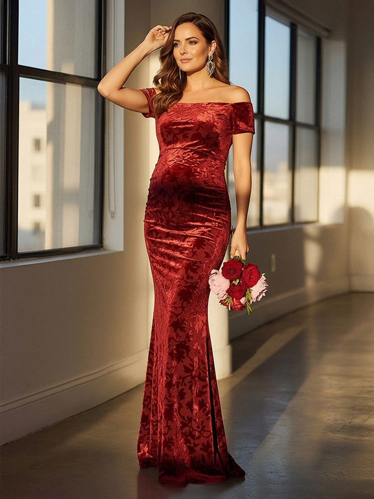 Long Velvet Off the Shoulder Mermaid Formal Dresses
