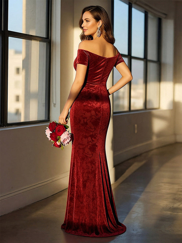 Long Velvet Off the Shoulder Mermaid Formal Dresses
