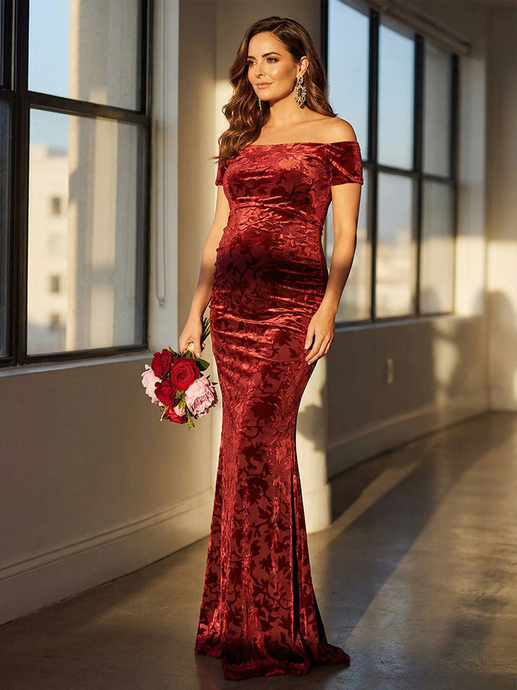 Long Velvet Off the Shoulder Mermaid Formal Dresses