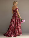 Off the Shoulder Floral Corset Pleated Formal Dresses