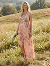 V Neck Floral Spaghetti Straps Formal Dresses