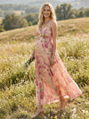 V Neck Floral Spaghetti Straps Formal Dresses