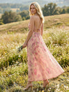 V Neck Floral Spaghetti Straps Formal Dresses