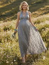 Halter A Line Backless Formal Dresses with Floral