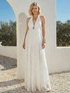 Halter V Neck A Line Pleats Formal Dresses with Floral Formal