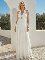 Halter V Neck A Line Pleats Formal Dresses with Floral Formal