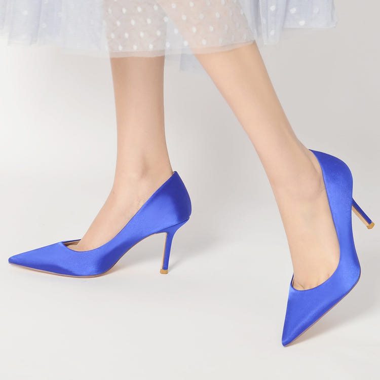 Women's Silk Satin Pointed Toe High Heel Simple Wedding Party Shoes