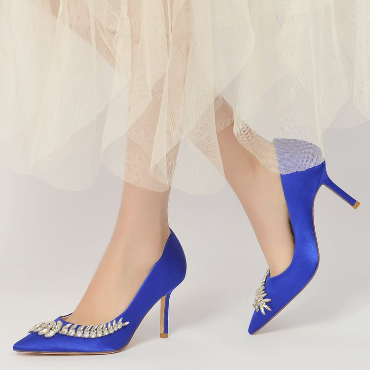 Women's Closed Toe High Heel Wedding Party Shoes with Rhinestones