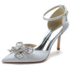 Pointed Toe High Heel Elegant Wedding Party Shoes with Rhinestone Flower