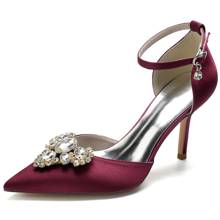 Delicated Rhinestone Closed Toe High Heel Wedding Party Shoes with Buckle