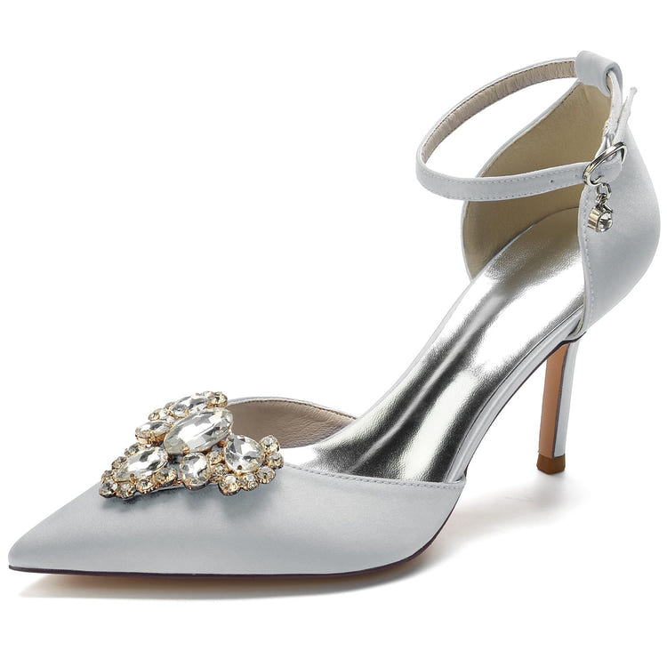 Delicated Rhinestone Closed Toe High Heel Wedding Party Shoes with Buckle