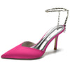 Women's Pointed Toe Stiletto Heel Daily Mule Sandal with Crystal Ankle Chain