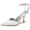 Women's Pointed Toe Stiletto Heel Daily Mule Sandal with Crystal Ankle Chain