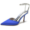 Women's Pointed Toe Stiletto Heel Daily Mule Sandal with Crystal Ankle Chain